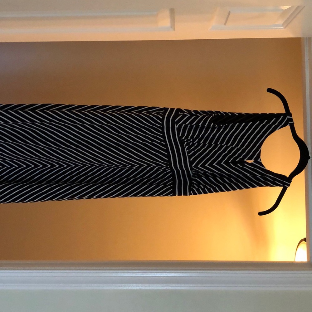 Loft black and white striped maxi dress